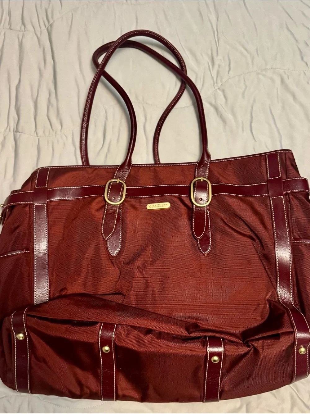 Coakley Burgundy Tote Bag with Leather Trim